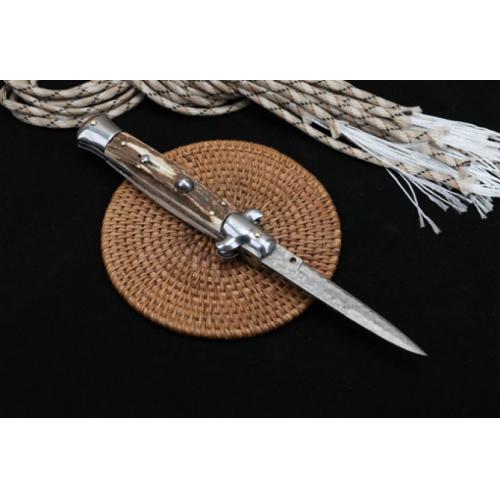 AKC Mafia Knife with 9-Inch Damascus Stag Handle