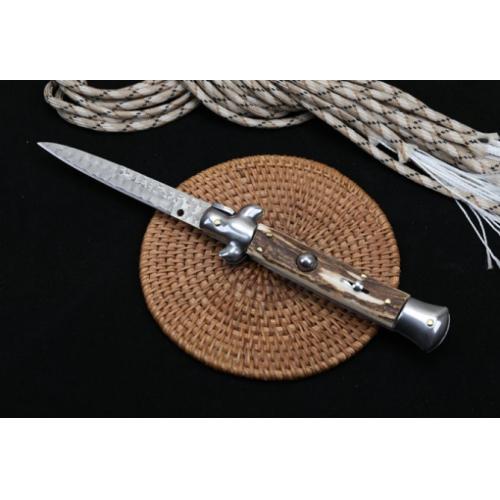 AKC Mafia Knife with 9-Inch Damascus Stag Handle