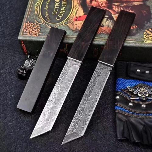 Black Whirlwind Samurai Damascus Steel Knife (Mirror & Stonewashed Finish)