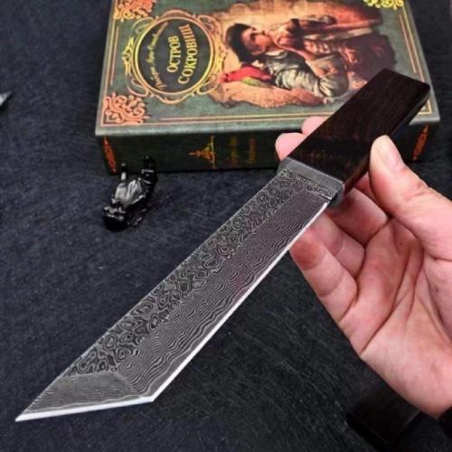 Black Whirlwind Samurai Damascus Steel Knife (Mirror & Stonewashed Finish)