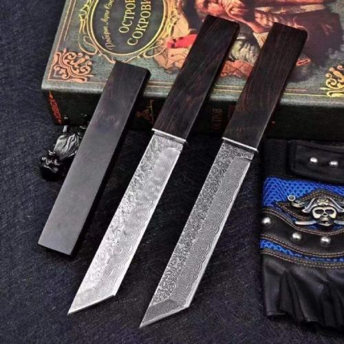 Black Whirlwind Samurai Damascus Steel Knife (Mirror & Stonewashed Finish)