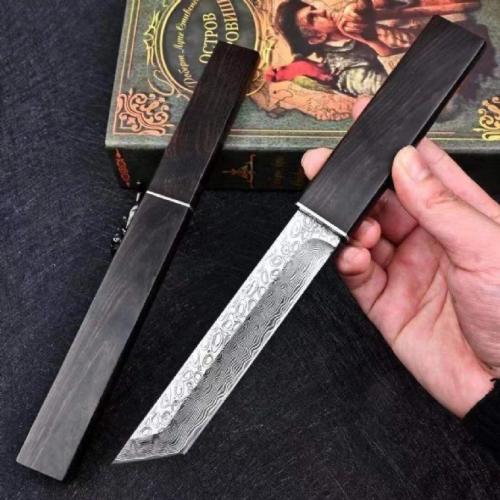 Black Whirlwind Samurai Damascus Steel Knife (Mirror & Stonewashed Finish)