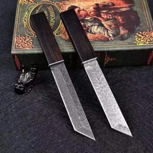 Black Whirlwind Samurai Damascus Steel Knife (Mirror & Stonewashed Finish)