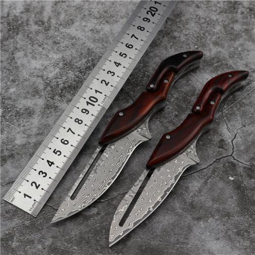 Leech Mechanical Damascus Folding Knife
