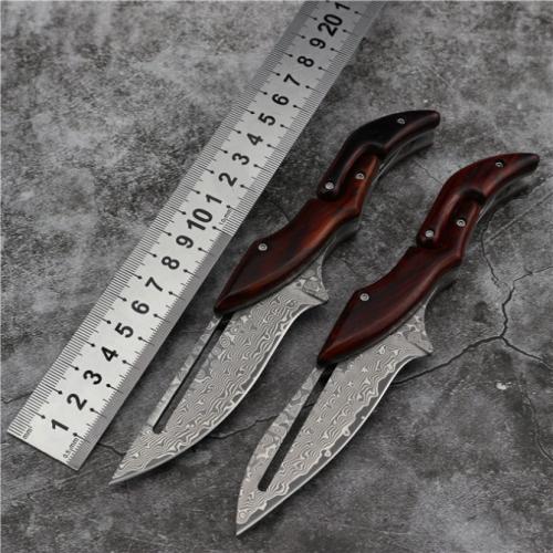 Leech Mechanical Damascus Folding Knife