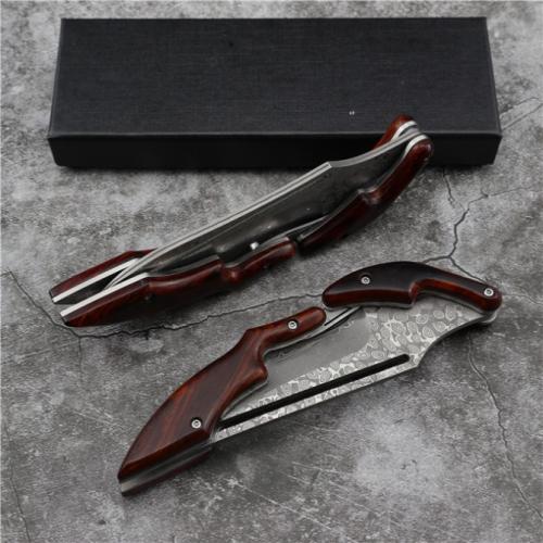 Leech Mechanical Damascus Folding Knife