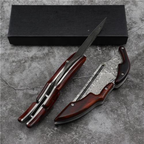 Leech Mechanical Damascus Folding Knife