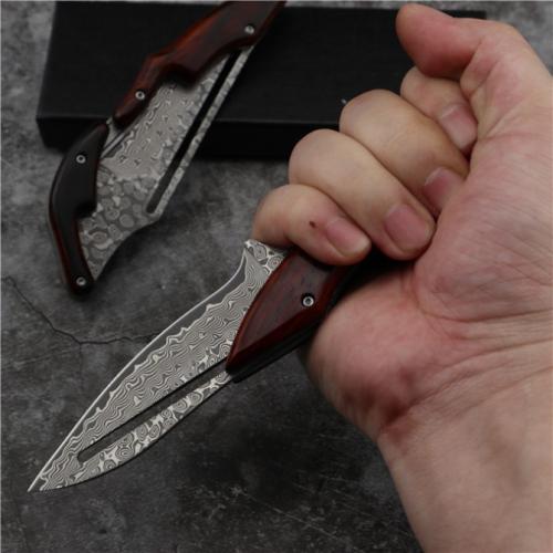 Leech Mechanical Damascus Folding Knife