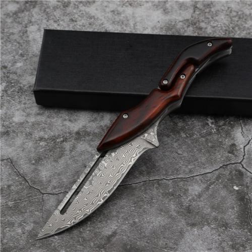 Leech Mechanical Damascus Folding Knife
