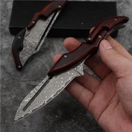 Leech Mechanical Damascus Folding Knife