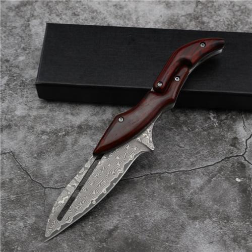 Leech Mechanical Damascus Folding Knife