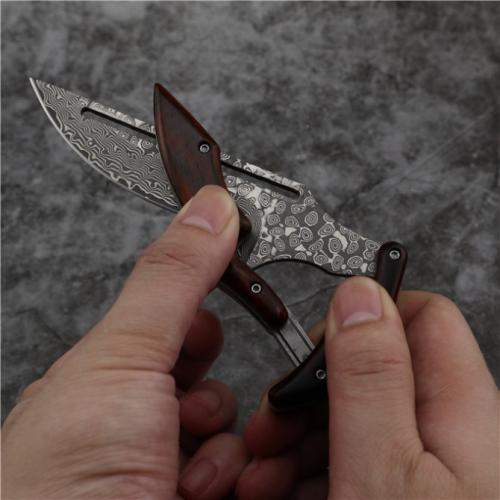 Leech Mechanical Damascus Folding Knife