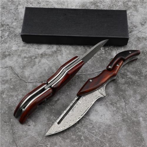 Leech Mechanical Damascus Folding Knife