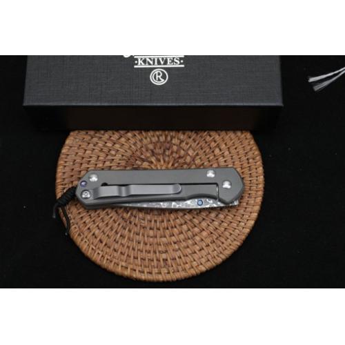 ChrisV Damascus Folding Knife with Titanium Handle (Flat Pattern)