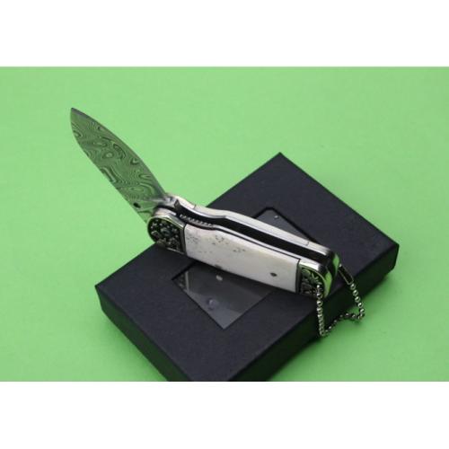 Swedish Powder Damascus Folding Knife with White Bone and Double Copper Head