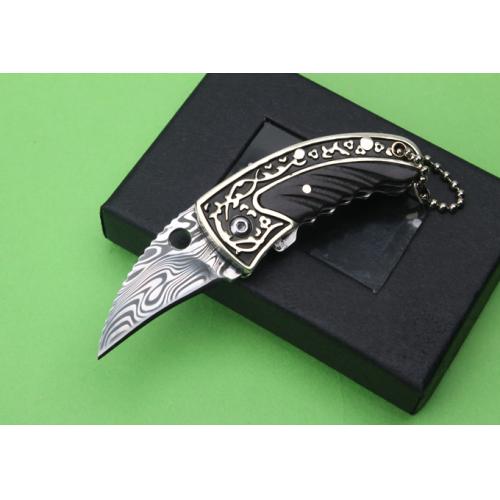Swedish Powder Damascus Folding Knife with Engraved White Copper Claw