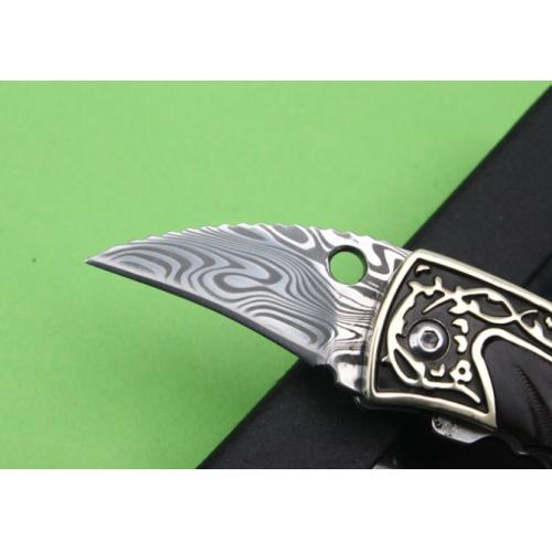 Swedish Powder Damascus Folding Knife with Engraved White Copper Claw