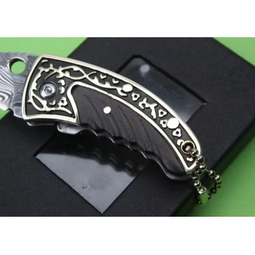 Swedish Powder Damascus Folding Knife with Engraved White Copper Claw