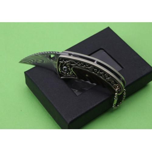 Swedish Powder Damascus Folding Knife with Engraved White Copper Claw