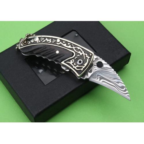 Swedish Powder Damascus Folding Knife with Engraved White Copper Claw