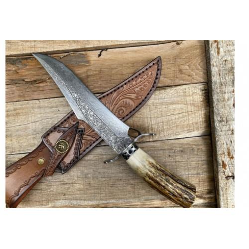 Supreme Wild Antler Damascus Collectible Knife