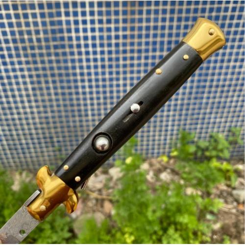 Damascus 11-Inch AKC Black Mafia Knife with Black Horn Handle