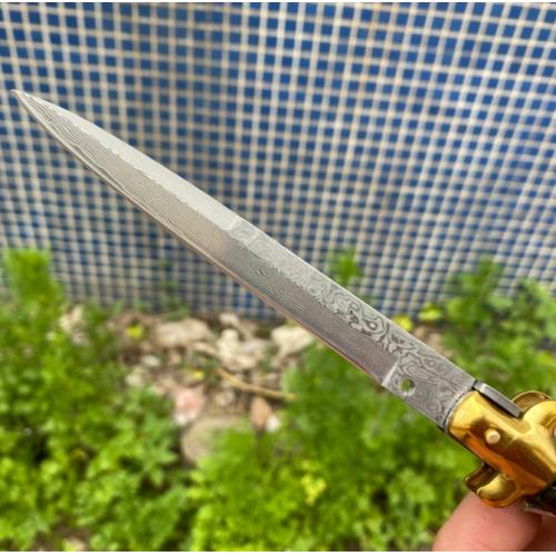 Damascus 11-Inch AKC Black Mafia Knife with Black Horn Handle