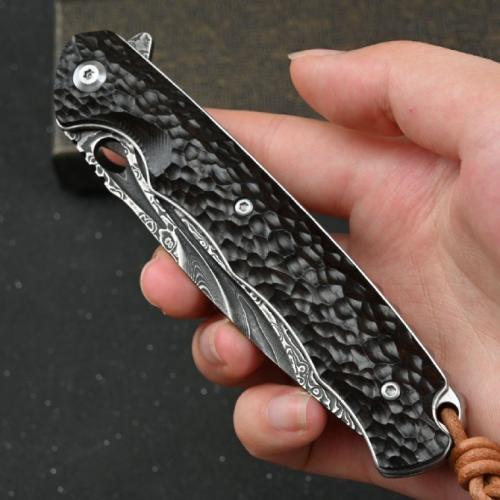 VG10 Damascus Black Mamba Folding Knife
