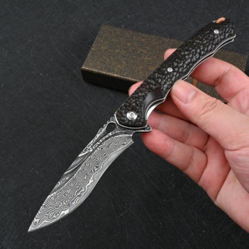 VG10 Damascus Black Mamba Folding Knife