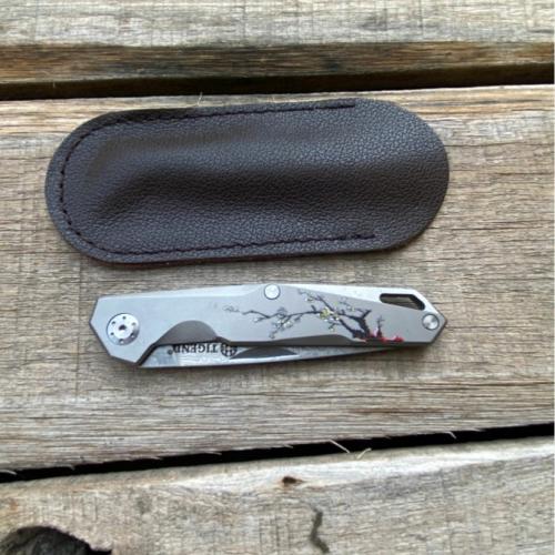 Damascus Mini Plum Blossom Folding Keychain Knife