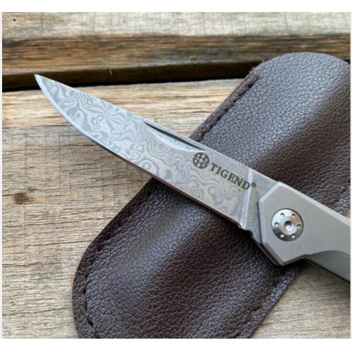 Damascus Mini Plum Blossom Folding Keychain Knife