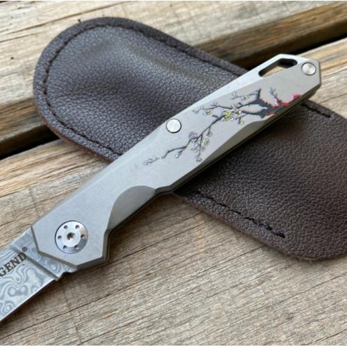 Damascus Mini Plum Blossom Folding Keychain Knife