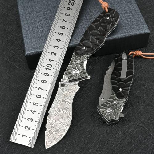 110-Layer Damascus Steel - Vintage-Style Folding Knife