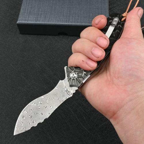 110-Layer Damascus Steel - Vintage-Style Folding Knife