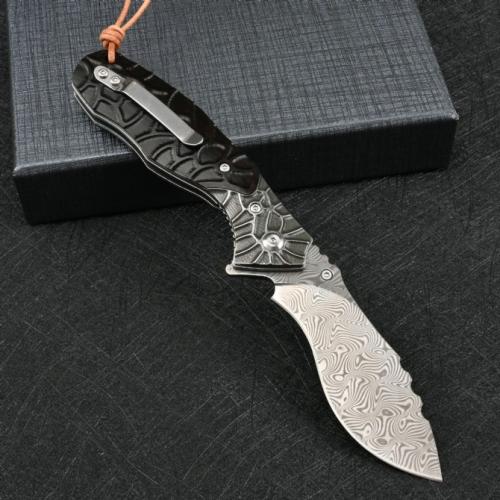 110-Layer Damascus Steel - Vintage-Style Folding Knife