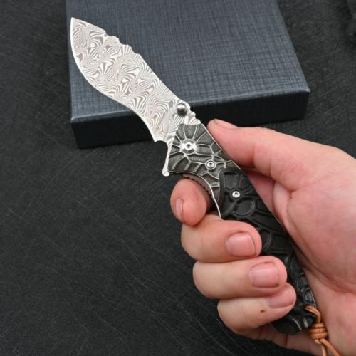 110-Layer Damascus Steel - Vintage-Style Folding Knife