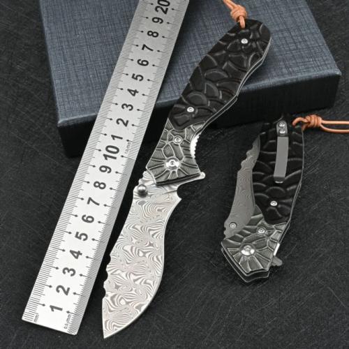 110-Layer Damascus Steel - Vintage-Style Folding Knife