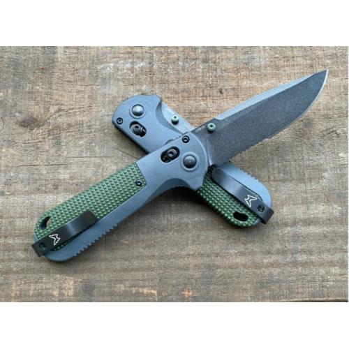 Benchmade 430BK Folding Knife - Green Handle, Partially Serrated Blade