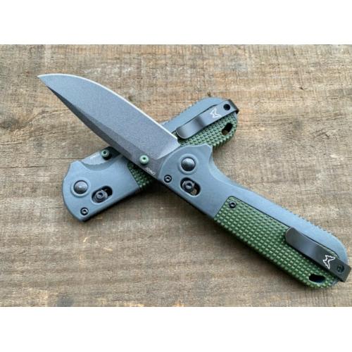Benchmade 430BK Folding Knife - Green Handle, Partially Serrated Blade