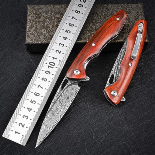 VG10 Damascus Woodpecker Folding Knife