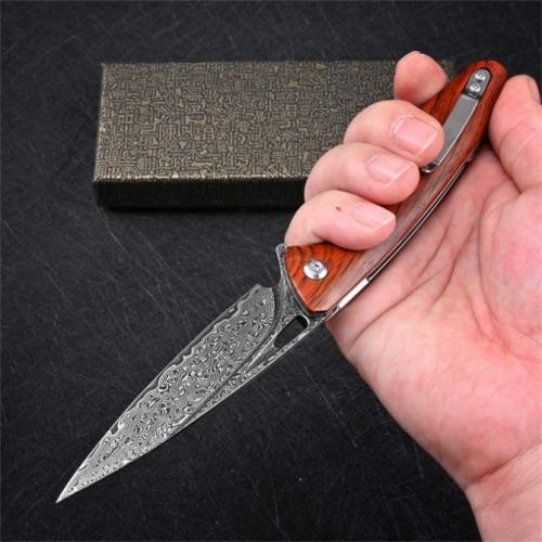 VG10 Damascus Woodpecker Folding Knife
