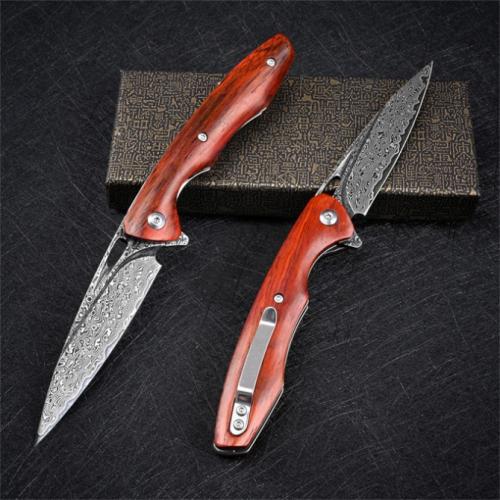 VG10 Damascus Woodpecker Folding Knife