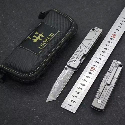 LUOKESI Damascus Folding Knife with a Titanium Handle