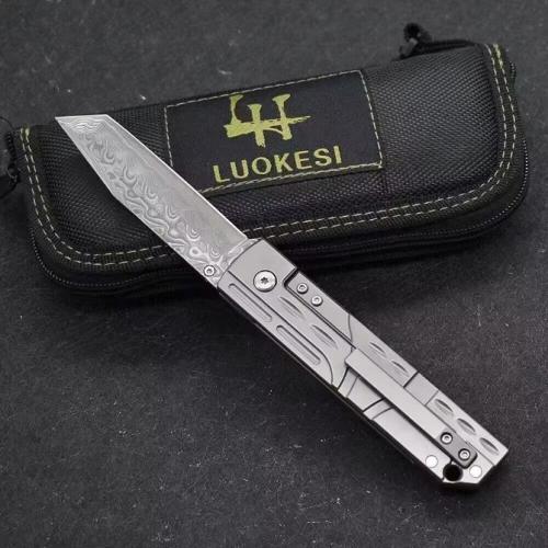 LUOKESI Damascus Folding Knife with a Titanium Handle