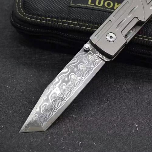 LUOKESI Damascus Folding Knife with a Titanium Handle