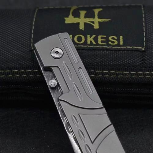 LUOKESI Damascus Folding Knife with a Titanium Handle