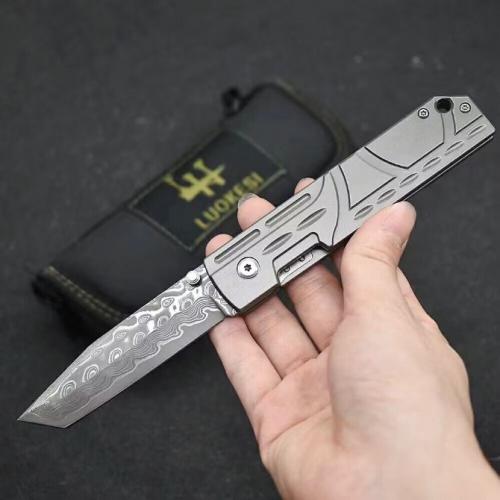 LUOKESI Damascus Folding Knife with a Titanium Handle