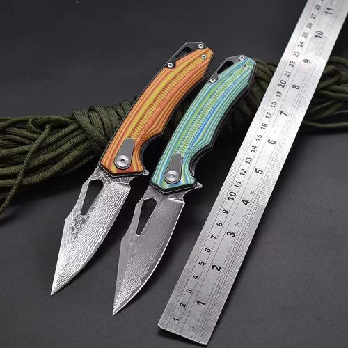 Folding Knife with Damascus Steel Blade and G10 Handle