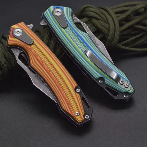 Folding Knife with Damascus Steel Blade and G10 Handle