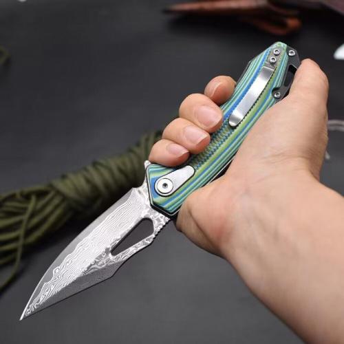 Folding Knife with Damascus Steel Blade and G10 Handle